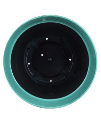 Glazed Brushed Happy Large Plastic Planter Dark Aqua 15 Inch