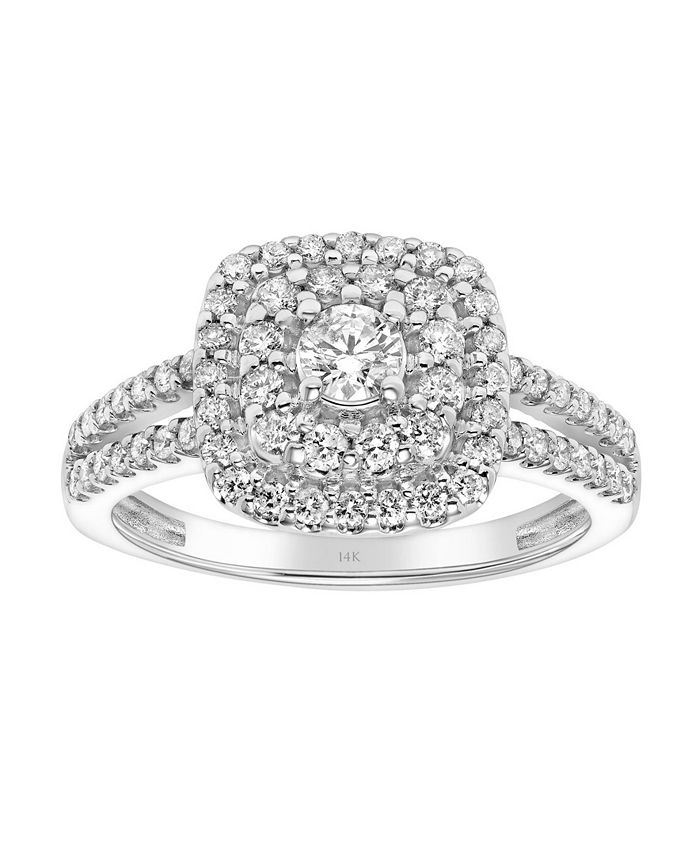 Macy's Diamond Double Halo Engagement Ring (3/4 ct. t.w.) in 14k White ...