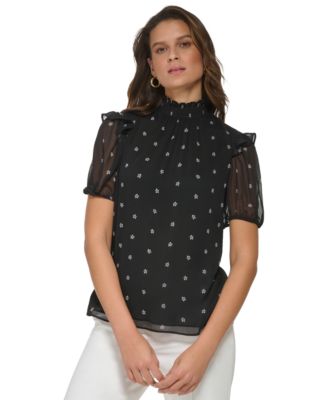Tommy Hilfiger - Women's Sheer-Sleeve Mock-Neck Top