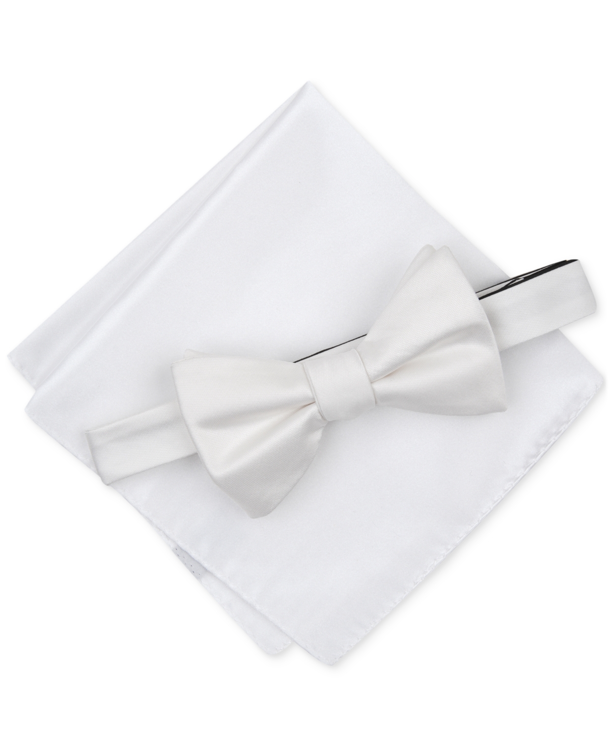 Shop Alfani Men's Solid Texture Pocket Square And Bowtie, Created For Macy's In White