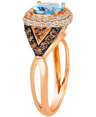 Sea Blue Aquamarine (1-1/4 ct. t.w.) & Diamond (3/4 ct. t.w.) Halo Ring in 14k Rose Gold