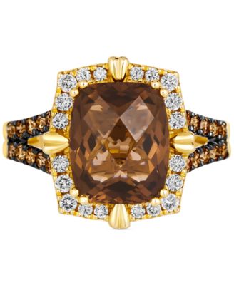 Chocolate Quartz (4 ct. t.w.) & Diamond (5/8 ct. t.w.) Halo Ring in 14k Gold