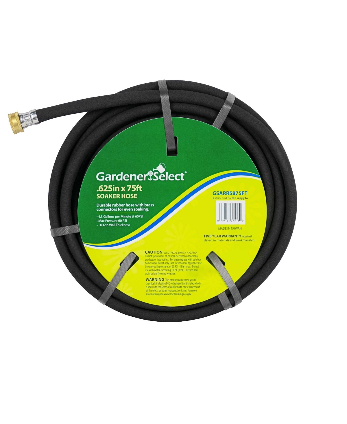 Gardener Select Durable Soaker Hose Brass Connectors, Black .62 Inches x 75 Ft - Black