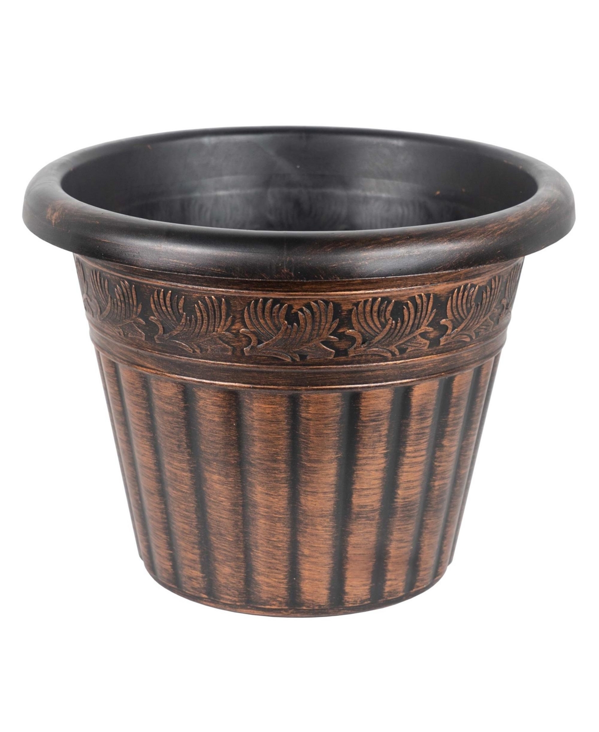 Outdoor Dragon Banded Plastic Planter Bronze 13 Inches - Brown