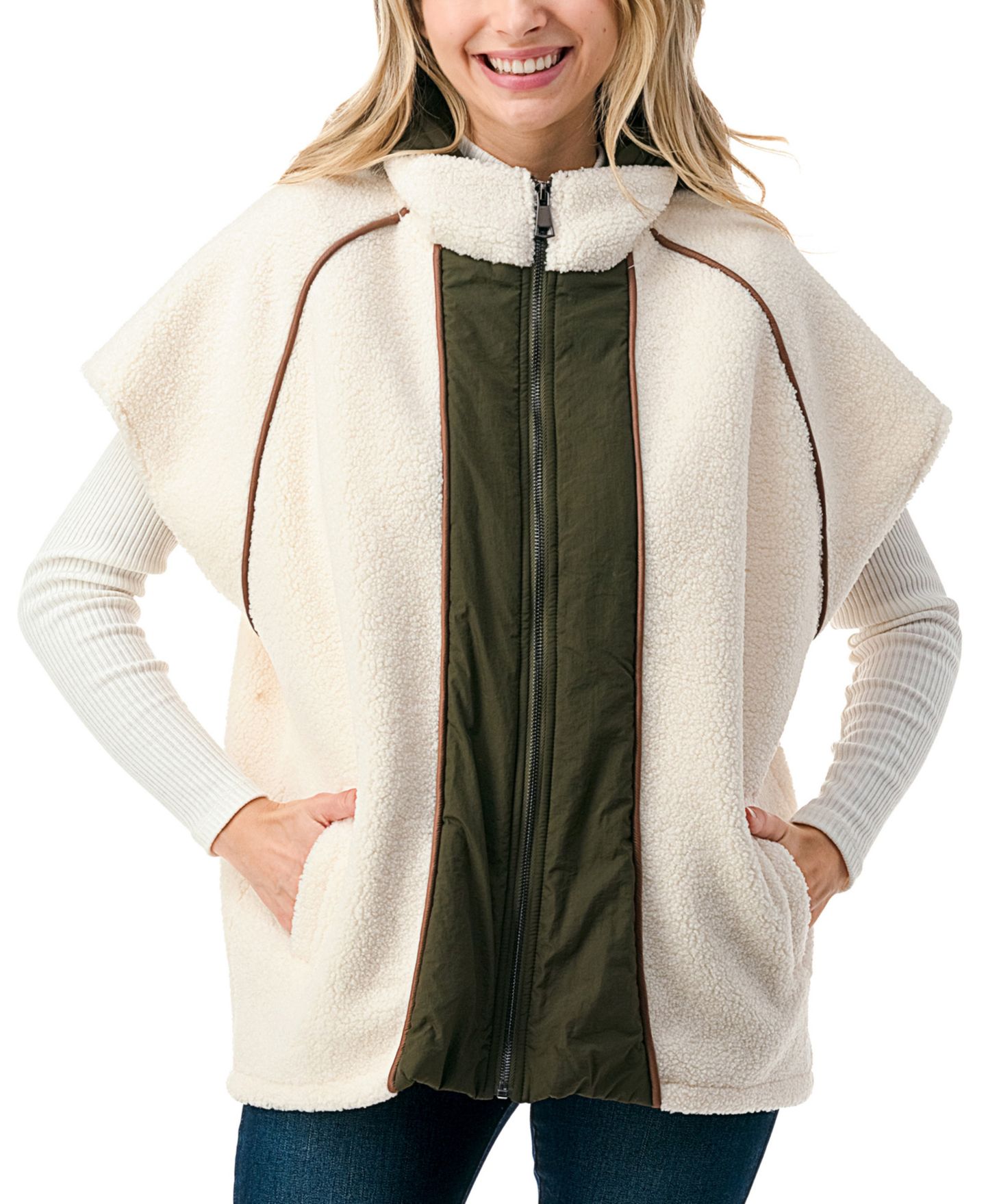 Женский жилет Marcus Adler Quilted Long Zipper Front Vest with Hood, цвет: Кремовый — фото 1