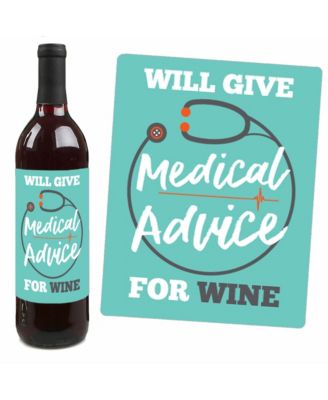 Medical School Grad - Doctor Party Decor - Wine Bottle Label Stickers - 4 Ct