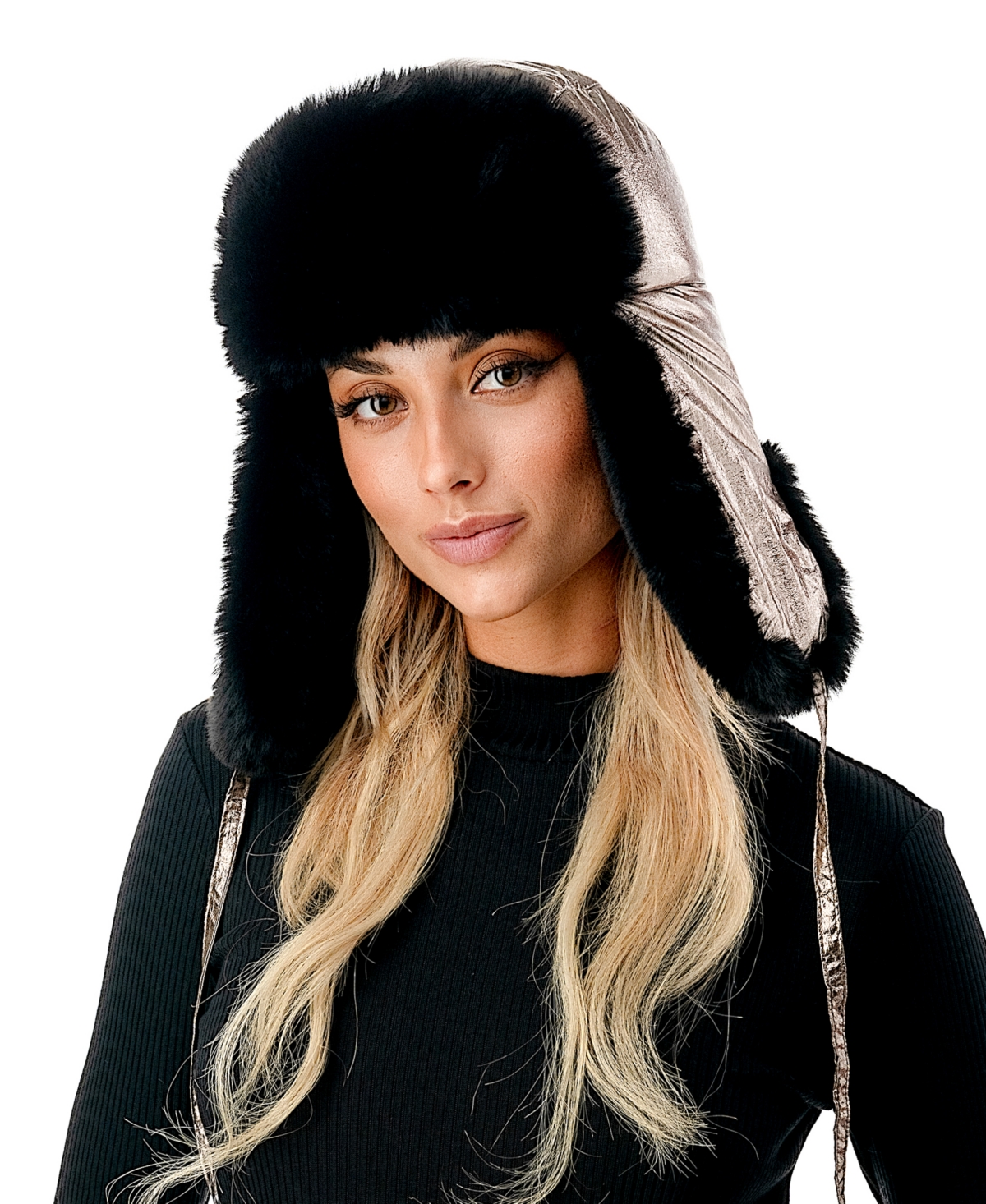 Women's Metallic Faux Fur Trapper Hat - Hematite