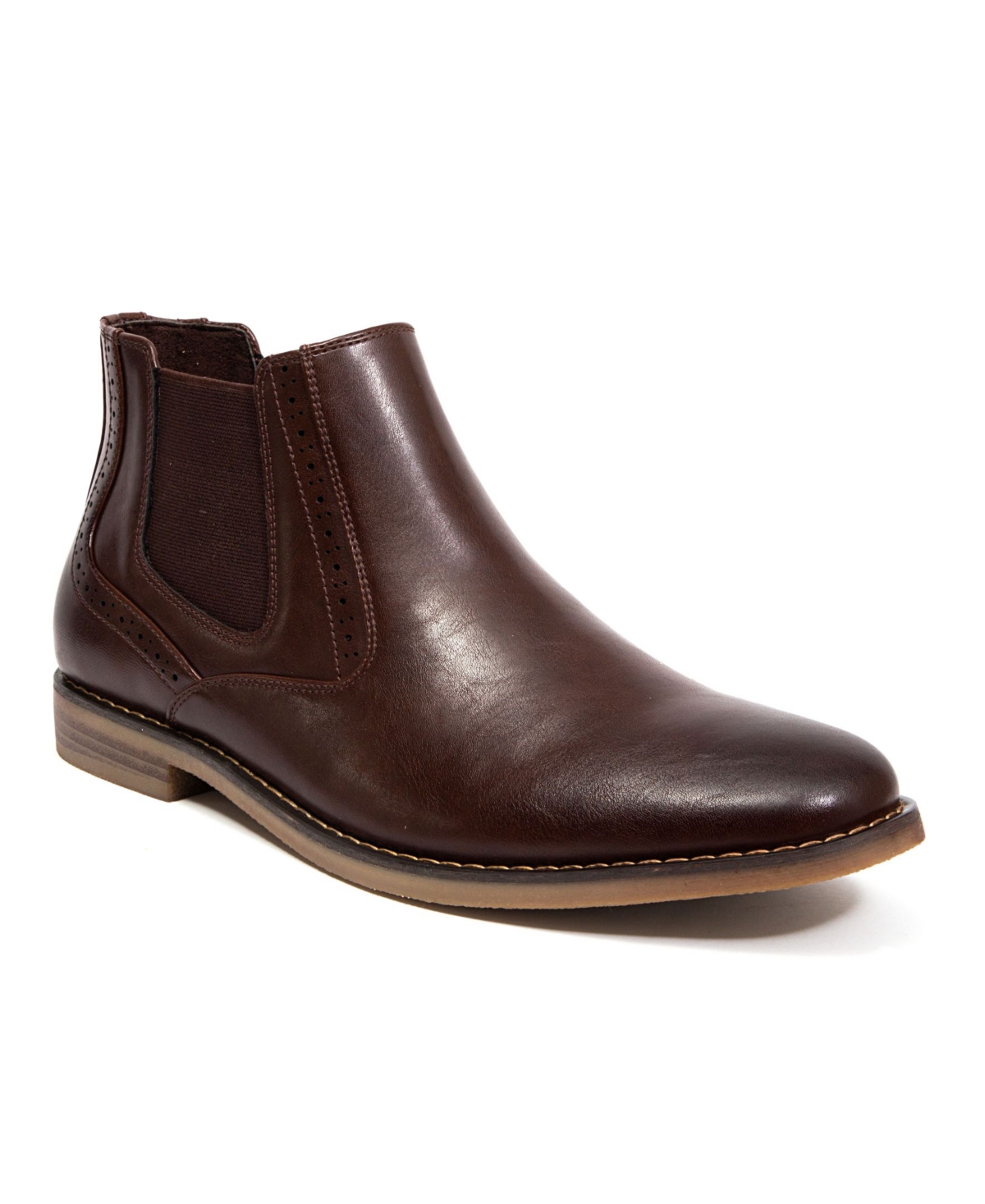 Deer Stags “Mikey” Dark Brown Chelsea Boots | Men’s 10.5 M | Slip-On Dress Boots DEER STAGS Mens Brown Goring Perforated Mikey Round Toe  main image 4