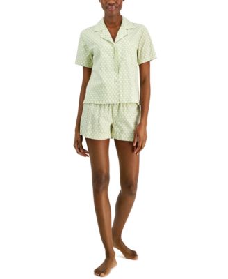 Jenni - Women's Woven Notched-Collar Short Pajamas Set