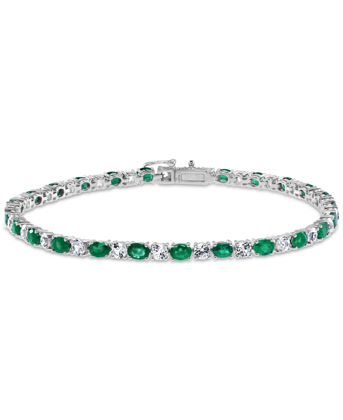Effy Emerald (3-1/3 ct. t.w.) & White Sapphire (3-1/3 ct. t.w.) Tennis Bracelet in 14k White Gold - Multi Precious