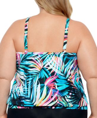 Plus Size Printed High Neck Tie-Waist Tankini Top, Created for Macy's