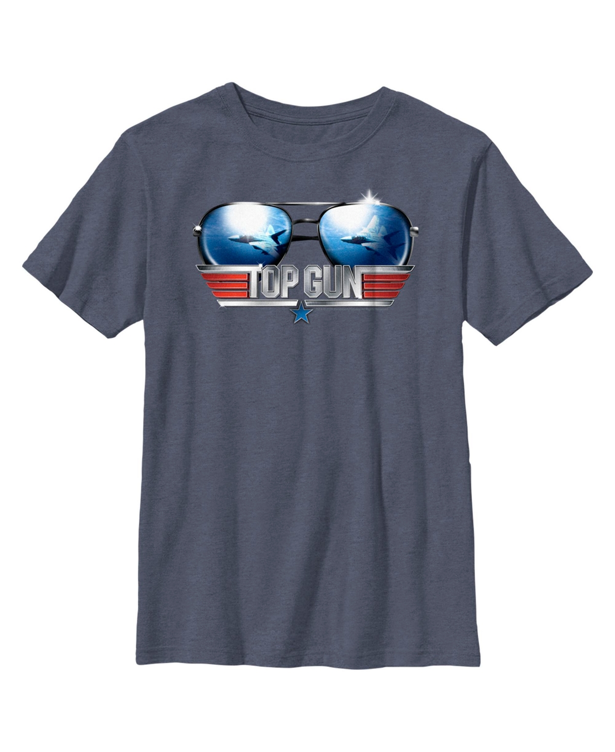 Paramount Pictures Kids' Boy's Top Gun Aviator Sunglasses Logo Child T-shirt In Navy Blue Heather