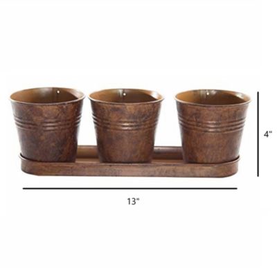 Farmhouse Collect. Round Pot & Tray Set, Rusty