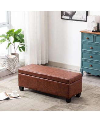 42" Storage Ottoman Faux Leather Bench for Living Room Bedroom