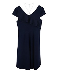 Big Girls Ruffle Front Cap Sleeve Dress with Necklace