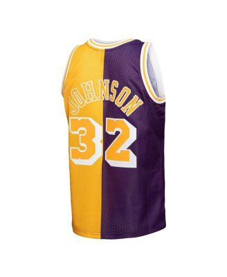 Men's Magic Johnson Purple, Gold Los Angeles Lakers Big and Tall Hardwood Classics 1984-85 Split Swingman Jersey