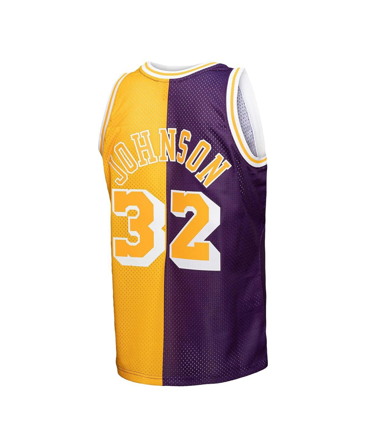Men's Mitchell & Ness Magic Johnson Gold Los Angeles Lakers Big and Tall Hardwood Classics 1984-85 Split Swingman Jersey - Gold