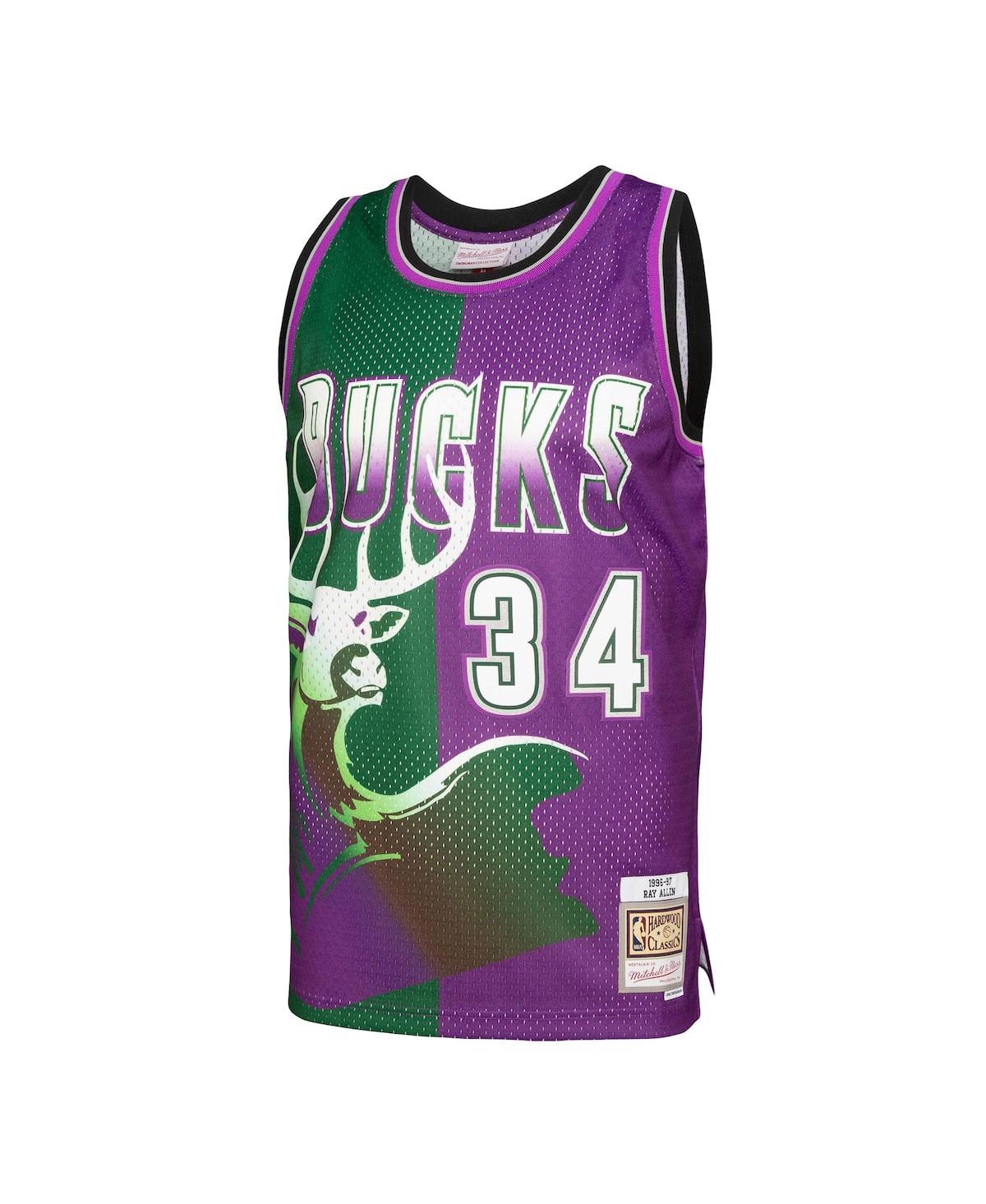 Men's Mitchell & Ness Ray Allen Purple Milwaukee Bucks Hardwood Classics 1996-97 Split Swingman Jersey - Purple