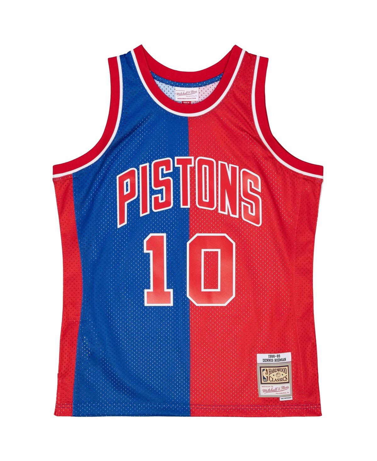 Men's Mitchell & Ness Dennis Rodman Red Detroit Pistons Hardwood Classics 1988-89 Split Swingman Jersey - Red