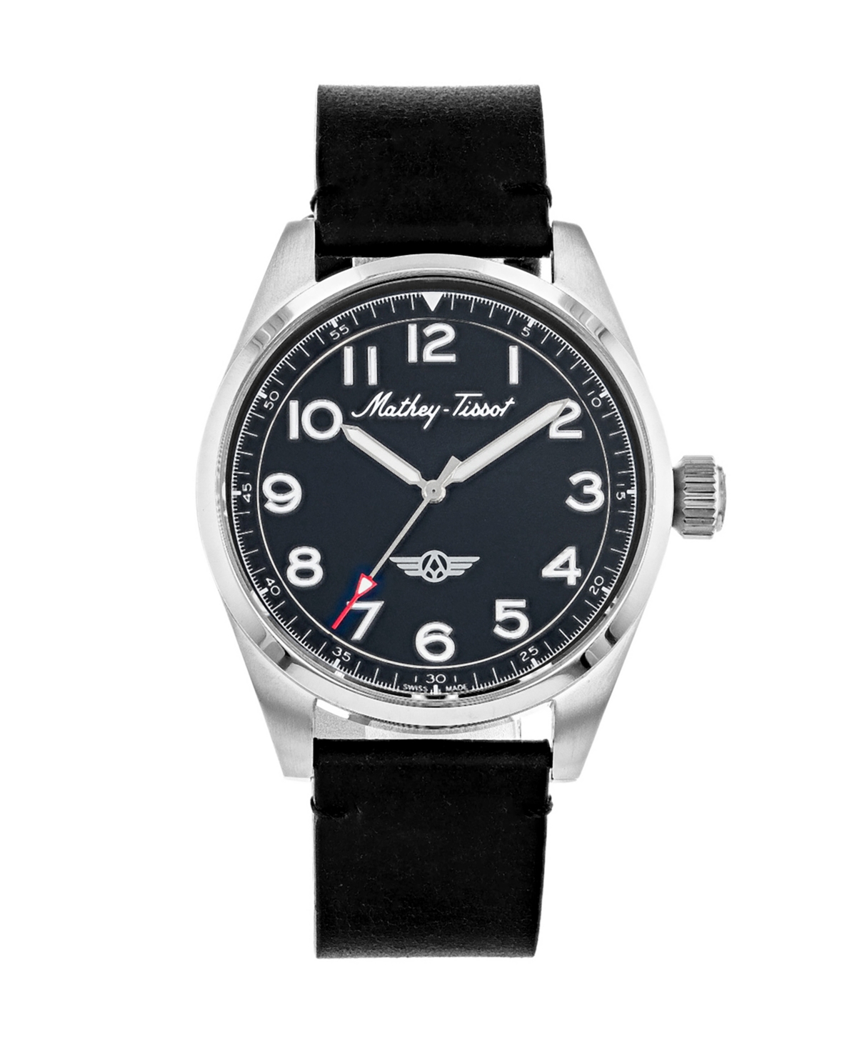 Men's Heritage Collection Three Hand Black Genuine Leather Strap Watch, 42mm - Black