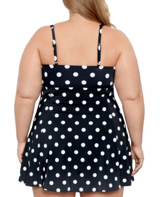 Swim Solutions Plus Size Tummy Control Bow Front Swimdress, Created For Macy's