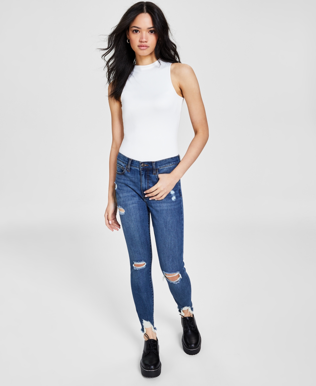 Just Polly Juniors' Sleeveless Mock-Neck Bodysuit
