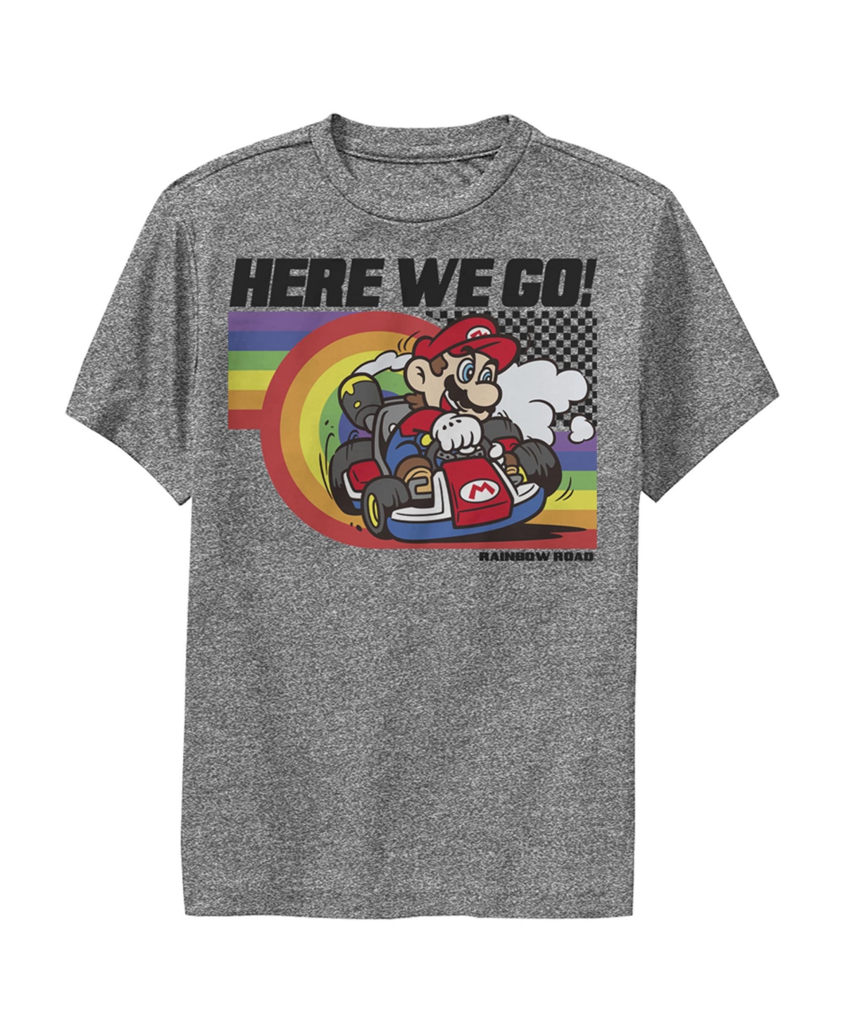 Nintendo Boy's  Mario Kart Rainbow Road Racing Child Performance Tee In Charcoal Heather