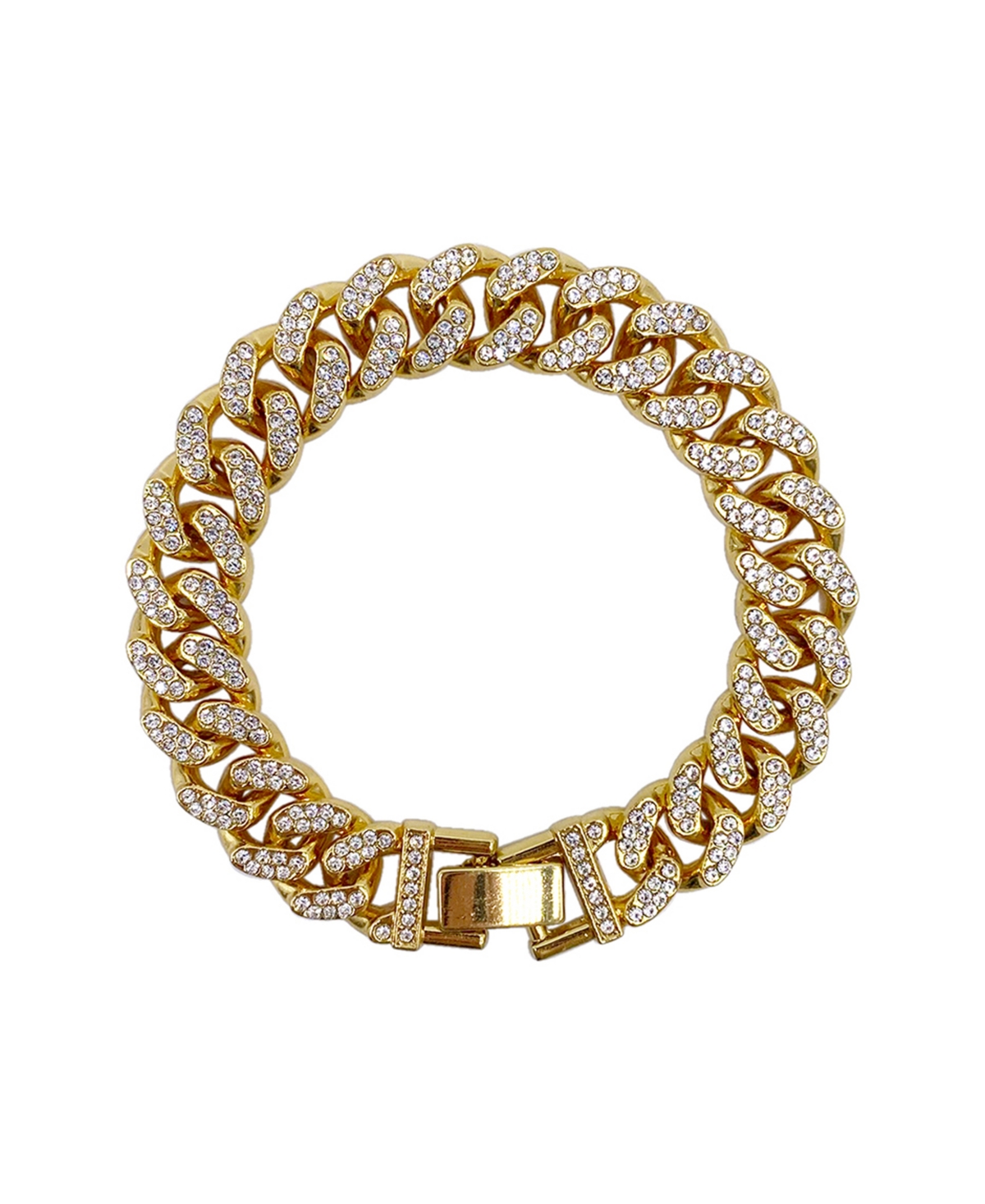 Women's Gold-Tone Plated Crystal Thick Cuban Curb Chain Bracelet - Yellow
