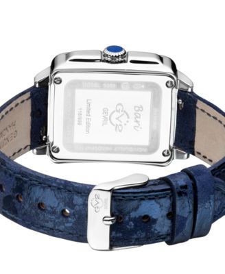 Women's Bari Tortoise Swiss Quartz Diamond Accents Blue Handmade Italian Leather Strap Watch 34mm x 30mm