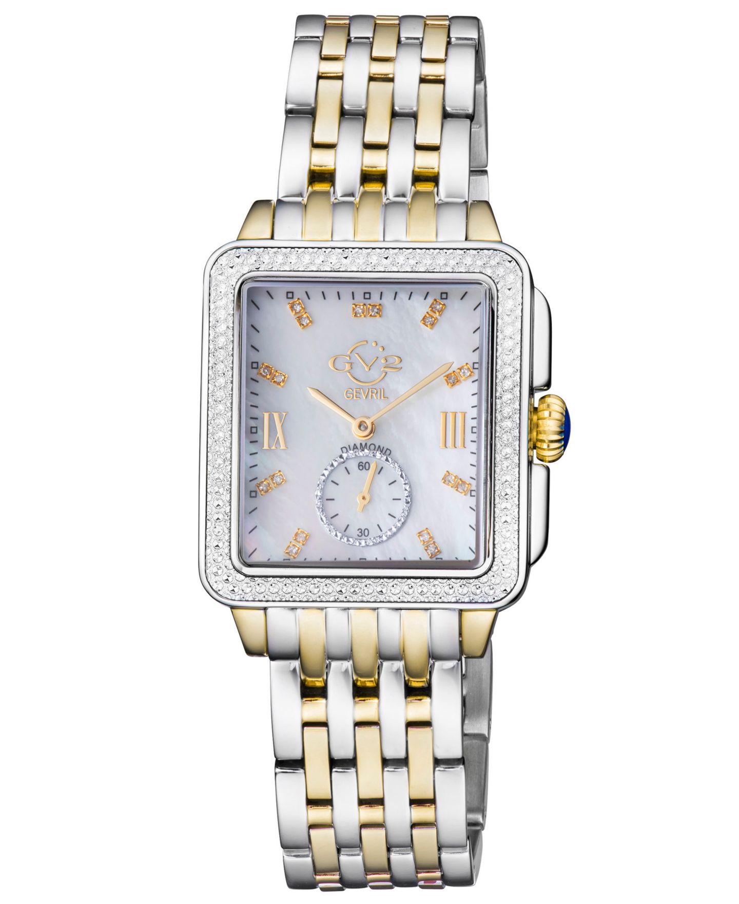 Женские часы GV2 by Gevril Bari Tortoise Swiss Quartz Diamond Accents Two-Tone SS Ipyg Stainless Steel Bracelet Watch 34mm x 30mm — фото 1