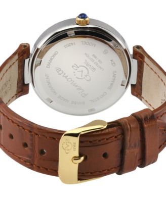 Women's Piemonte Swiss Quartz Diamond Accents Light Brown Italian Leather Strap Watch 36mm