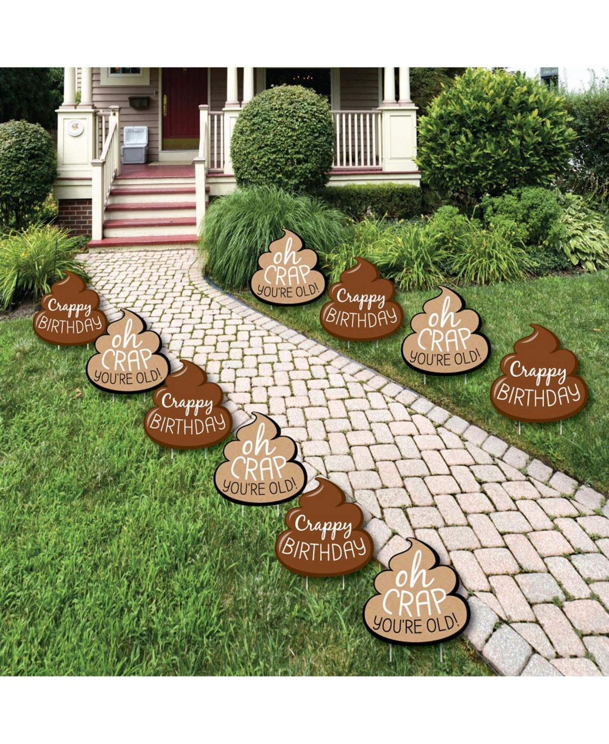 Oh Crap, Youre Old - Lawn Decor - Outdoor Poop Birthday Party Yard Decor 10 Pc