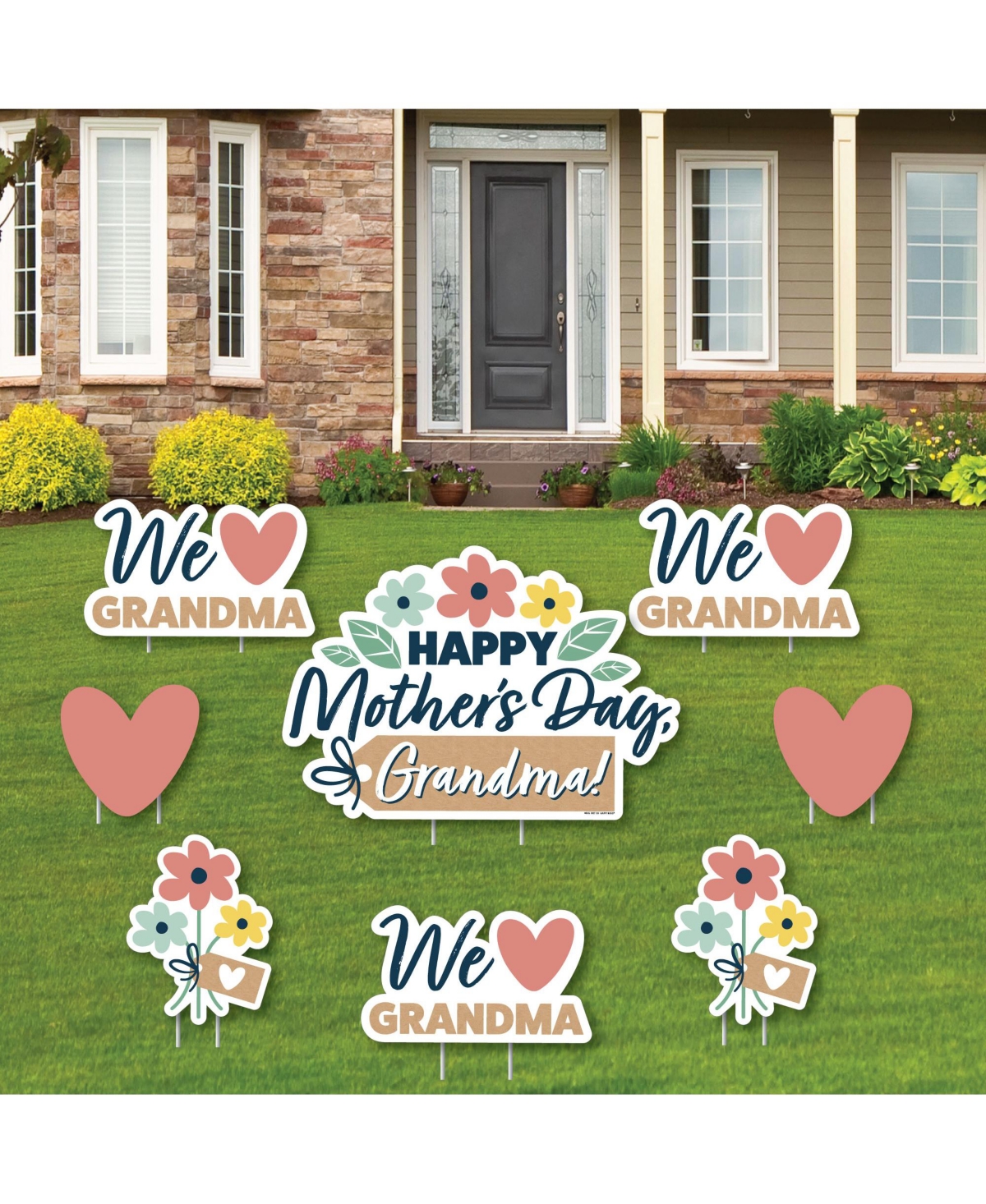 Grandma, Happy Mothers Day - Lawn Decor - We Love Grandmother Yard Signs - 8 ct