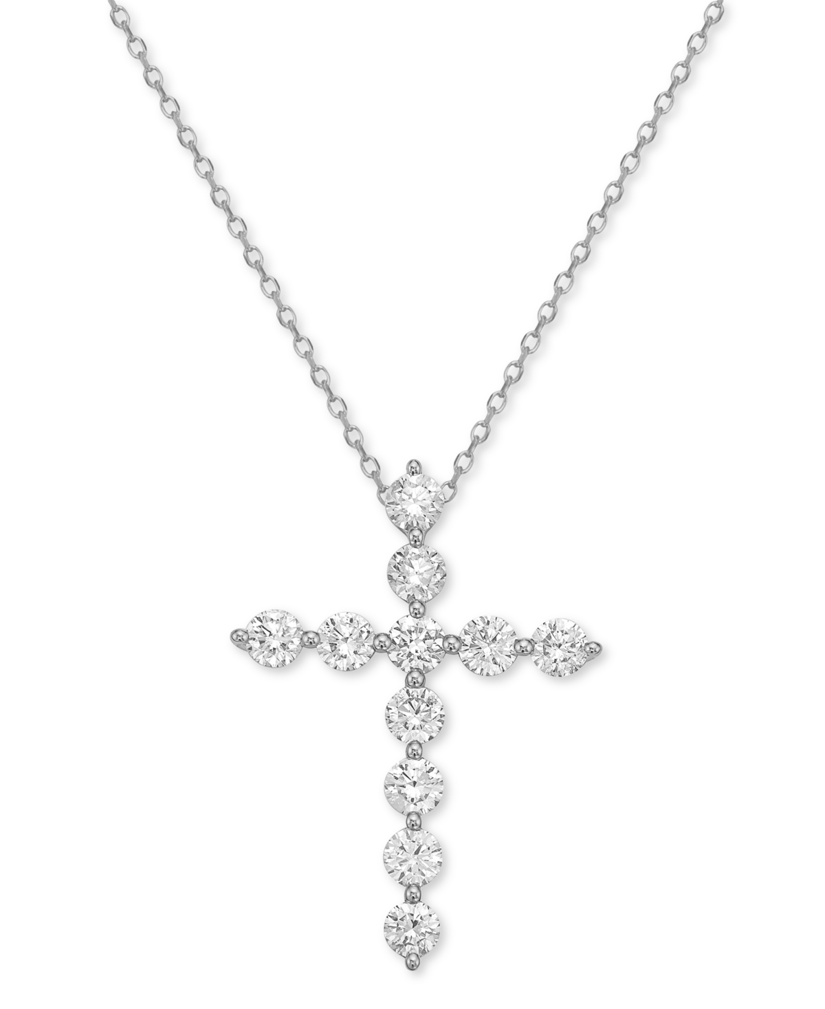 Macy's Diamond Cross Pendant Necklace (1 Ct. T.w.), 16" + 2" Extender In White Gold