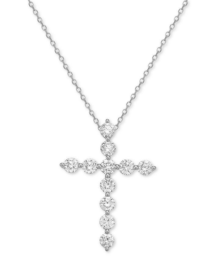 Macy's Diamond Cross Pendant Necklace (1 ct. t.w.), 16" + 2" extender