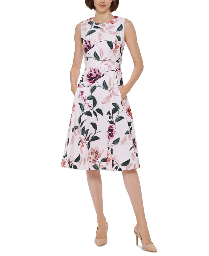 Calvin Klein Women's Sleeveless Floral A-Line Dress u0026 Reviews - Dresses -  Women - Macy's calvin klein dresses at macys