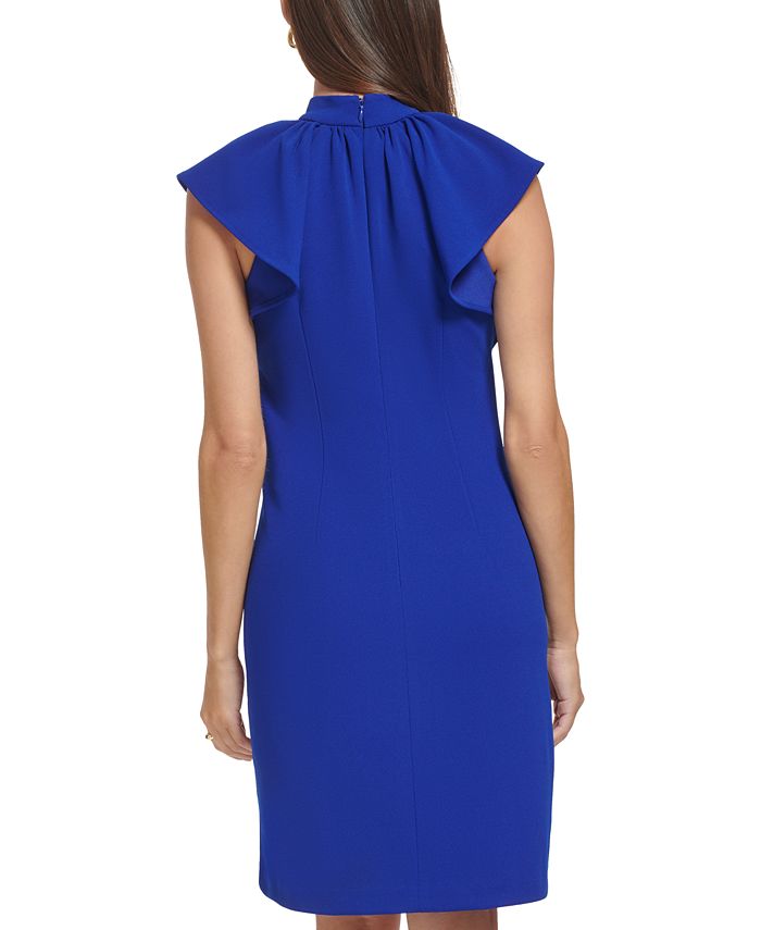 Elegant Floral Mock Neck Dress with Ruffled Flutter Sleeves and Tiered Design