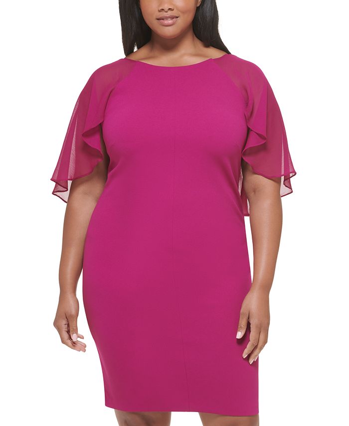 Calvin Klein Plus Size Chiffon Cape-Sleeve Sheath Dress & Reviews - Dresses  - Plus Sizes - Macy's