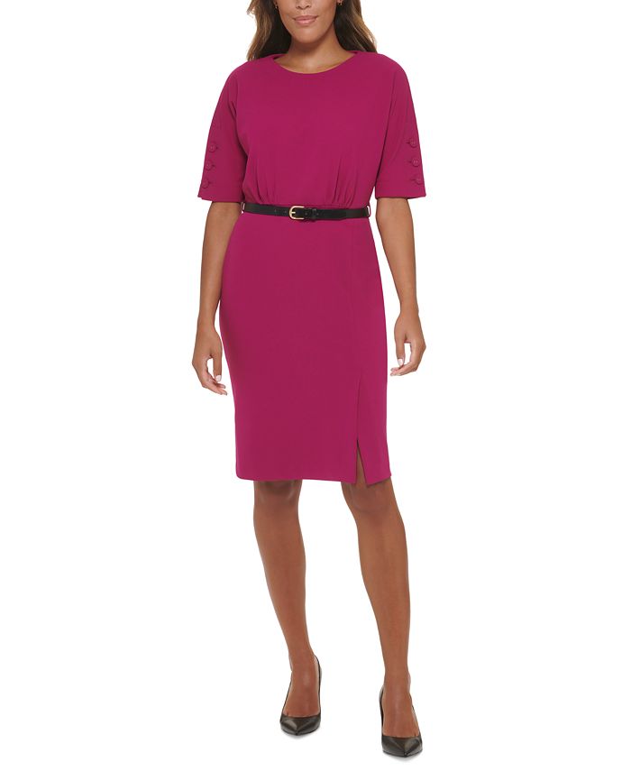 Calvin Klein Petite Belted Button-Sleeve Sheath Dress & Reviews - Dresses -  Petites - Macy's