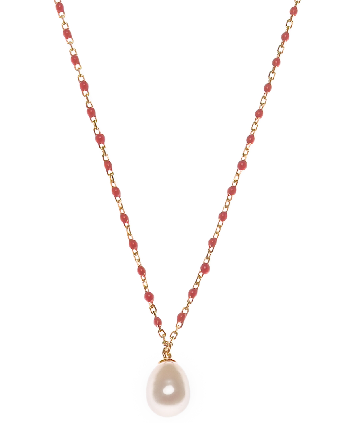 MACY'S CULTURED FRESHWATER PEARL (6 X 8MM) & ENAMEL BEAD PENDANT NECKLACE IN 18K GOLD-PLATED STERLING SILVE