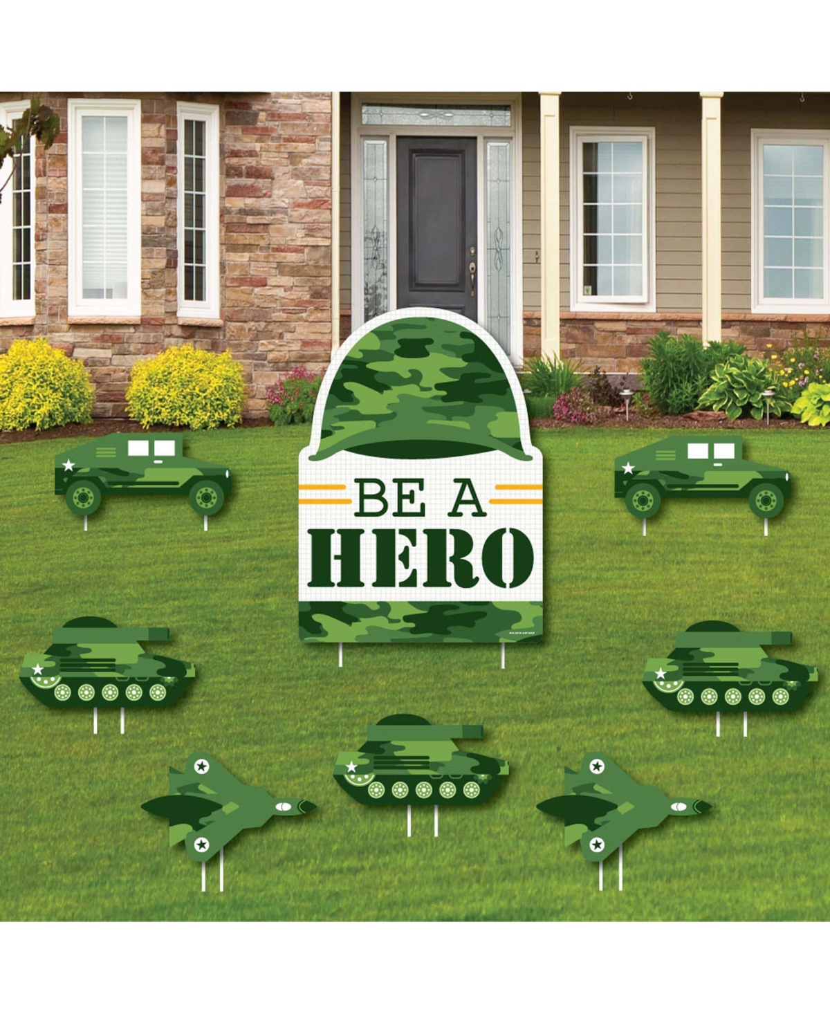 Camo Hero - Outdoor Lawn Decor - Army Military Camouflage Yard Signs - Set of 8