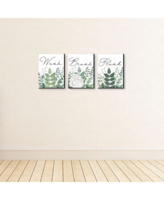 Boho Botanical Bathroom Rules Wall Art - 7.5 x 10 in 3 Signs Wash, Brush, Flush