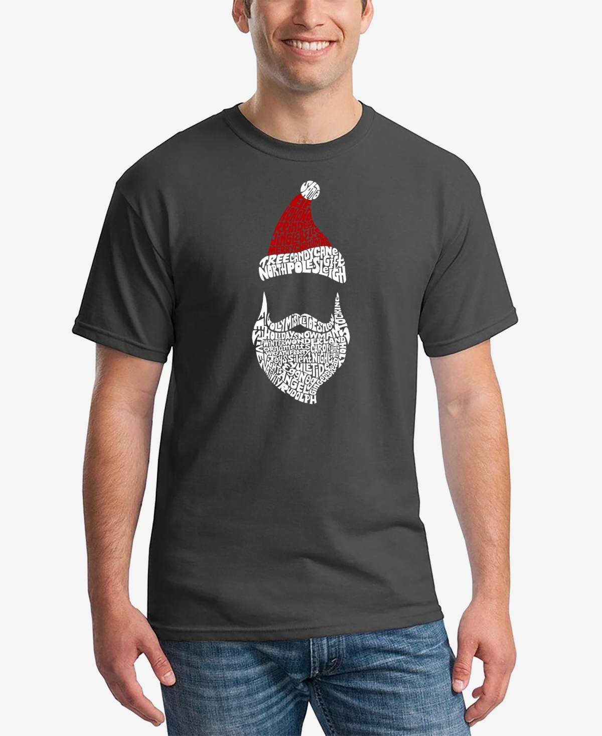 La Pop Art Men's Santa Claus Word Art T-shirt In Dark Gray
