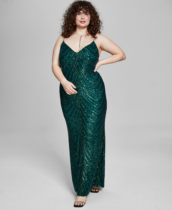 B Darlin Trendy Plus Size Sequined V-Neck Sleeveless Gown - Macy's
