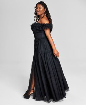 Trendy Plus Size Tulle-Trim Off-The-Shoulder Gown, Created for Macy's