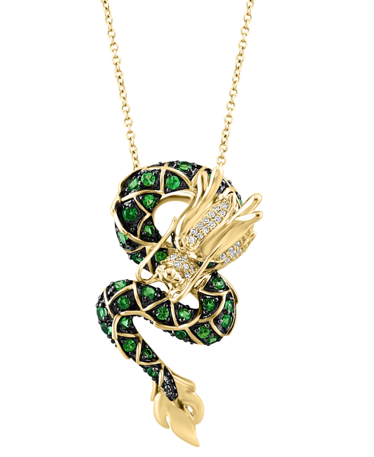 Effy Collection Effy Tsavorite (5/8 Ct. T.w.) & Diamond (1/8 Ct. T.w.) Dragon 18" Pendant Necklace In 14k Gold