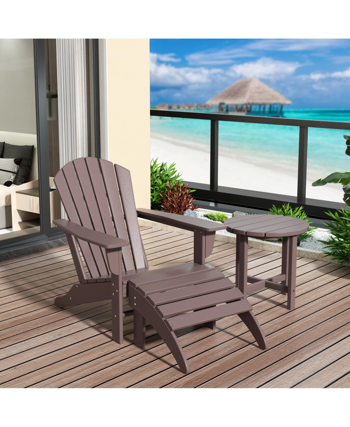 WestinTrends Outdoor Adirondack Chair with Ottoman Side Table Set
