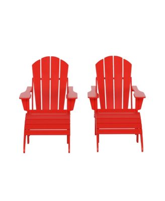 4 Piece Set Classic Folding Adirondack Chair With Footrest Ottoman