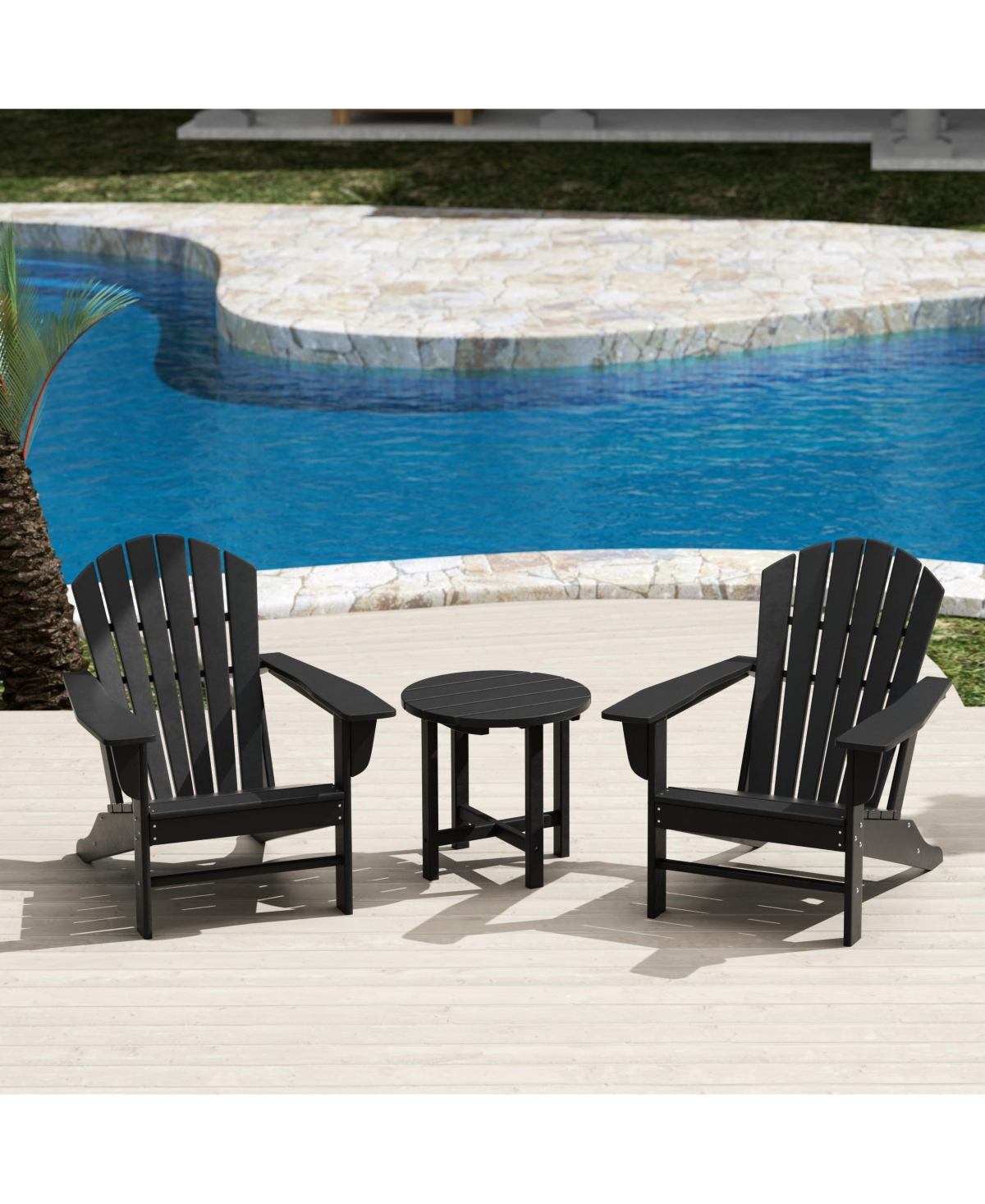 WestinTrends 3-Piece Patio Adirondack Chairs with Round Side Table Set