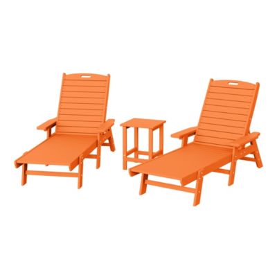 3 Pieces Set Poly Adirondack Outdoor Chaise Lounges with Side Table